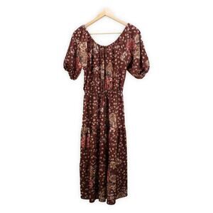 Vintage Floral Dress - Brown Maxi Cottagecore Dress - Size Small